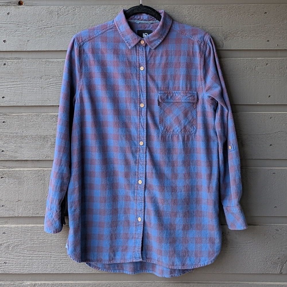 Tentree 100% Organic Cotton Plaid Flannel Long Sleeve Shirt Size Medium Blue Red